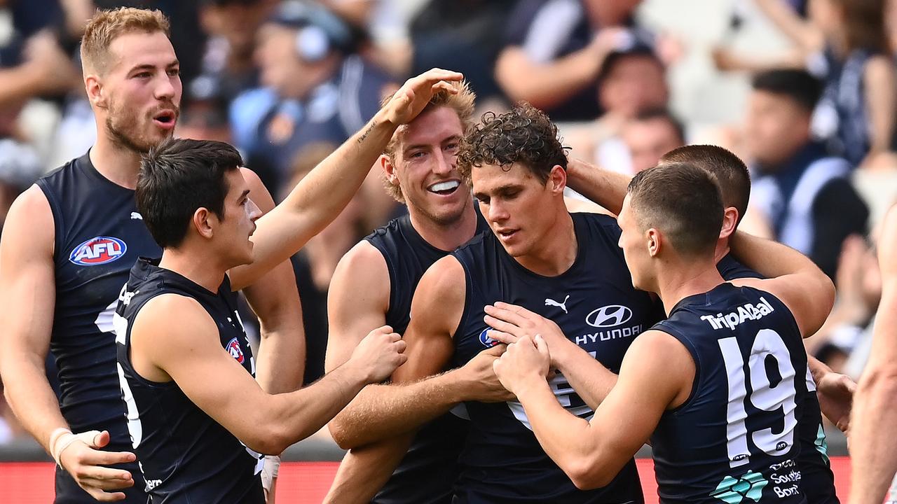 Carlton very nearly pulled defeat from the jaws of victory. (Photo by Quinn Rooney/Getty Images)