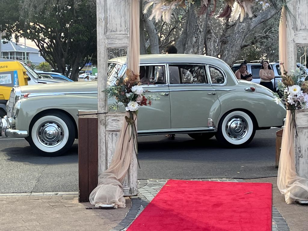 Kiara Gardelli and Elliott Burns arrive at the Hervey Bay State High School formal.