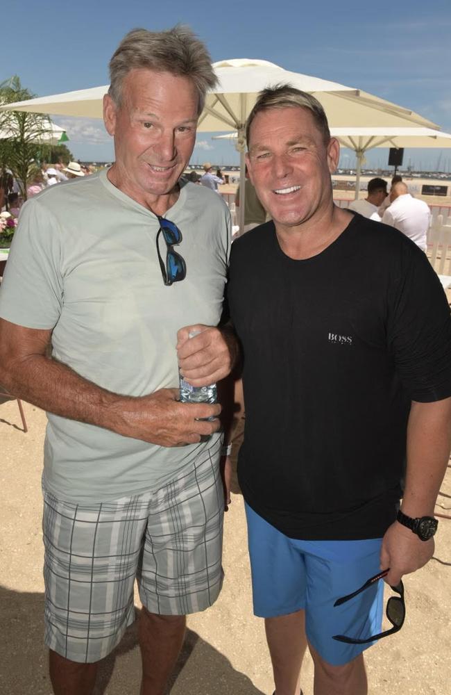 Sam Newman and Shane Warne enjoy the fun in the sun.