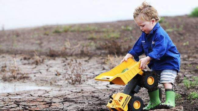 Archie Pursehouse gets his trucks out for a play. Picture: Peter Lorimer