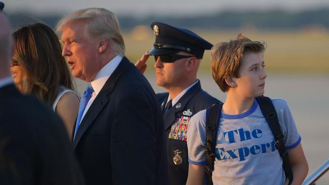 Barron Trump disembark Air Force One upon arrival at Andrews Air Force Base in Maryland on June 11, 2017.