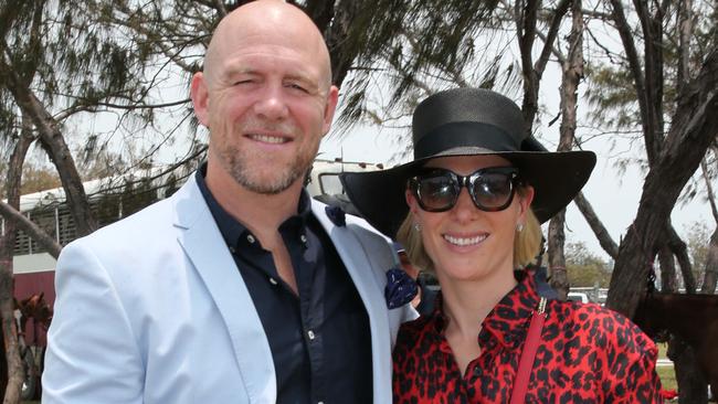 Magic Millions ambassadors Mike and Zara Tindall. Zara wore a red leopard print Scanlan Theodore dress. Picture: Mike Batterham