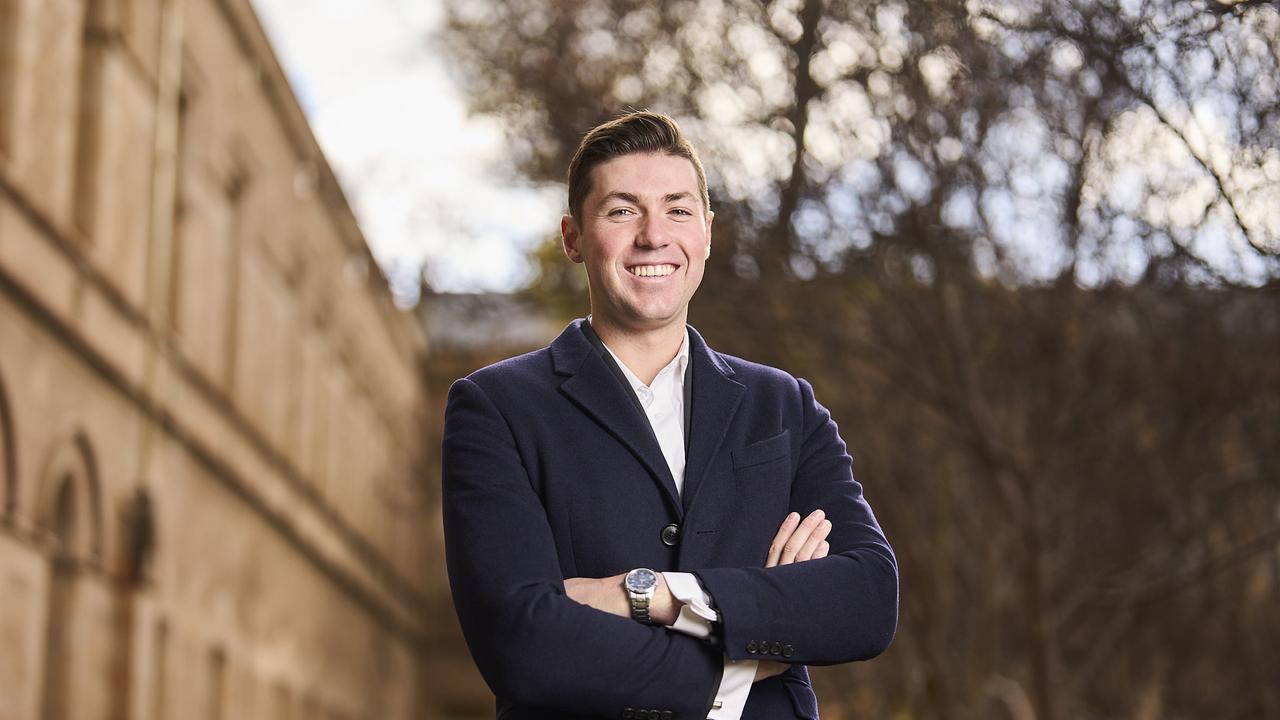 Rhodes Scholar Oliver Douglas at the University of Adelaide, where he graduated with first-class honours in history. Picture: Matt Loxton