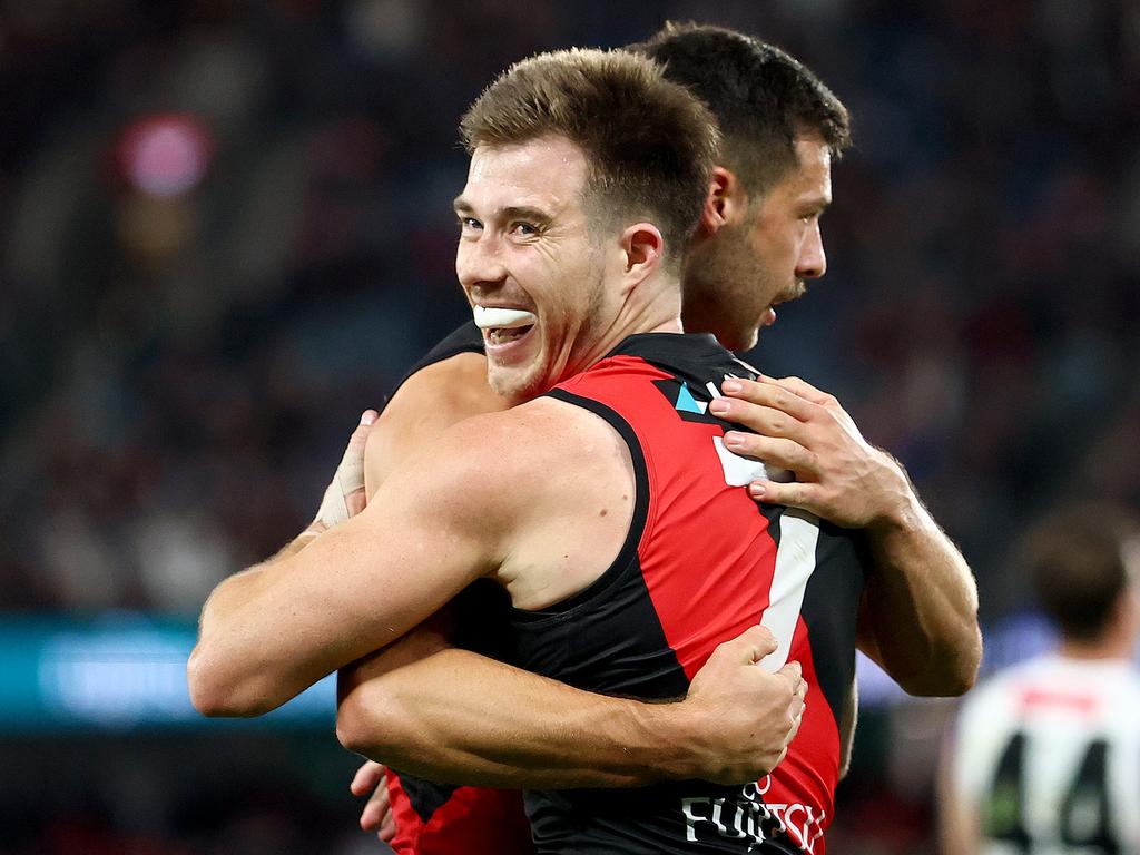 Essendon coach Brad Scott compared in-form skipper Zach Merrett to Collingwood great Nathan Buckley last week. Picture: Josh Chadwick/Getty Images