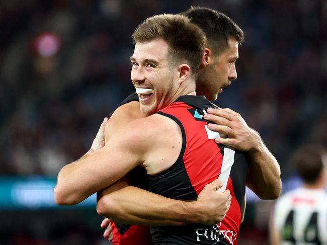 Essendon coach Brad Scott compared in-form skipper Zach Merrett to Collingwood great Nathan Buckley last week. Picture: Josh Chadwick/Getty Images