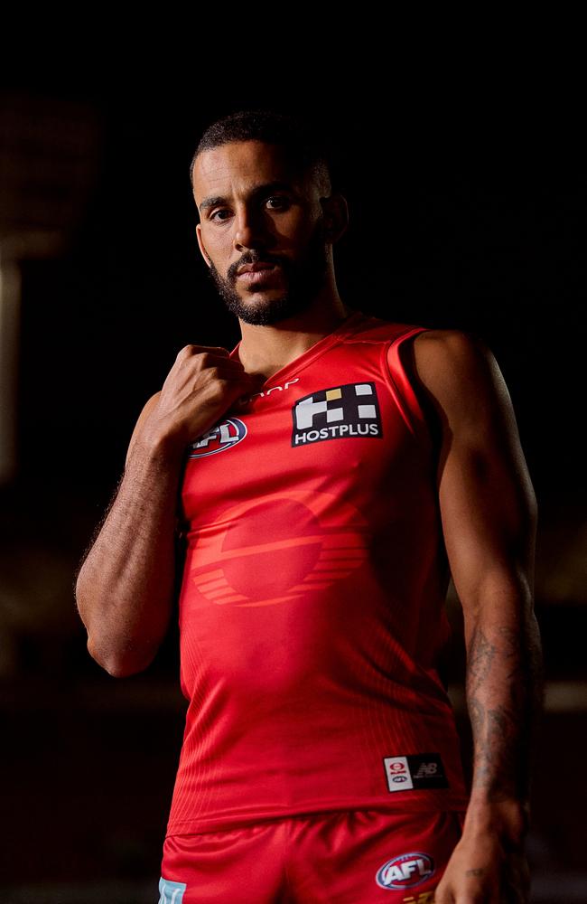 Gold Coast Suns player Touk Miller in the club's new guernsey for 2025. Picture: Gold Coast Suns.