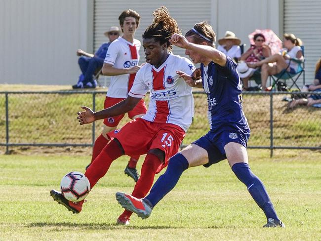 Nerang's Joseph Fallembu during the Eagles’ reserve grade trial against Olympic last month. Picture: Luke Sorensen