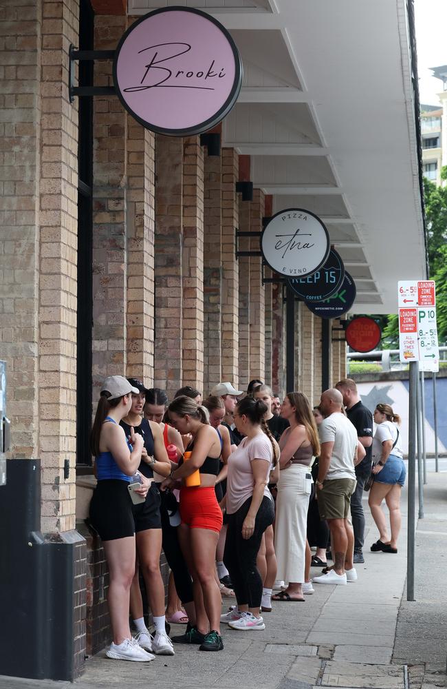 Queue of customers lined up at Brooki Bakehouse, Fortitude Valley. Picture: Liam Kidston