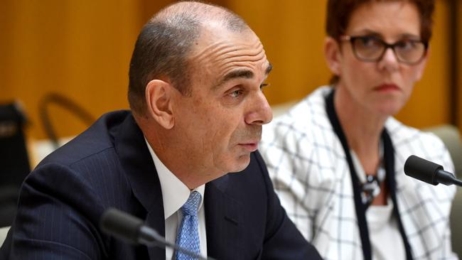 APRA chairman Wayne Byres appears before the Standing Committee on Economics at Parliament House in Canberra in March. Picture: AAP / Mick Tsikas.