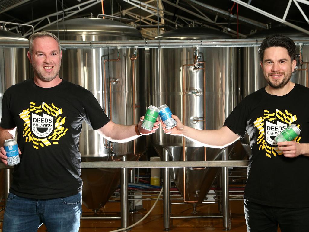 David Milstein (left) and Patrick Ale at Deeds Brewery in 2020. Picture: Hamish Blair