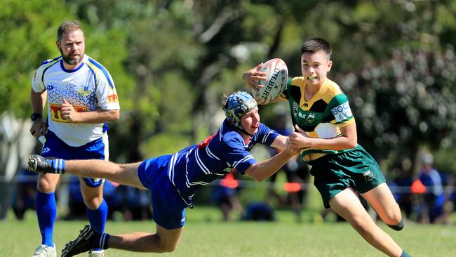 SURFERS PARADISE RUGBY, GOLD COAST , AUSTRALIA - April 10, 2021: Surfers Paradise Dolphins U14sv USQ Saints U14s - Day Two of King of the Country rugby tournament.Played at Surfers Paradise Eagles Rugby Ground at Southport. Picture: Scott Powick Newscorp