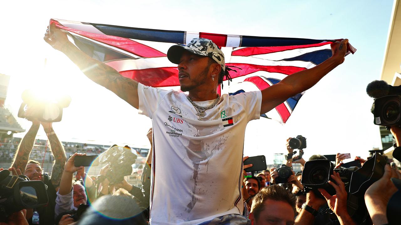 Lewis Hamilton celebrates his sixth title in Austin, Texas last year.