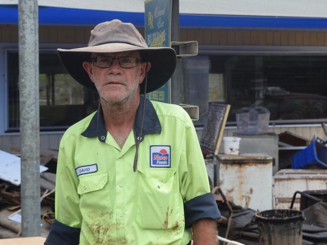 David Knight distraught after his beloved South Lismore Bowls Club was destroyed. Picture: Nicholas Rupolo