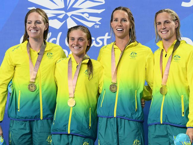 Gold medalists Emily Seebohm, Georgia Bohl, Emma McKeon and Bronte Campbell