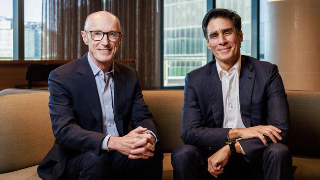 ANZ chairman Paul O’Sullivan with incoming chief executive Nuno Matos. Picture: Aaron Francis