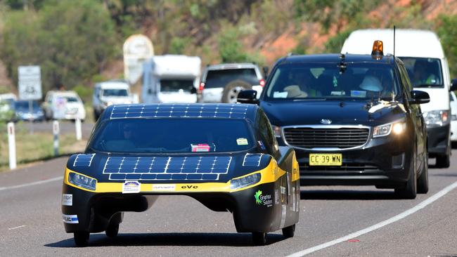 World Solar Car Challenge :No.72 UNSW Solar Racing Team -SUNSWIFT in action on Tiger Brennan Drive near Hidden Valley.