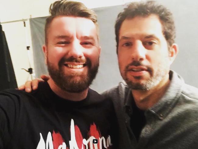 Madonna fan Matt Tyler with Madonna’s manager Guy Oseary. Picture: Supplied