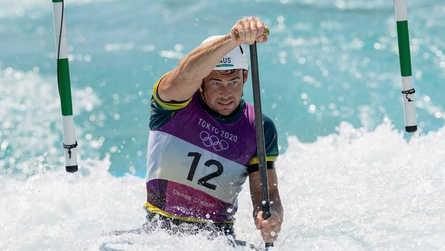 Daniel Watkins of Team Australia trains at the Kasai Canoe Slalom Centre ahead of the Tokyo 2020 Olympic Games on July 22, 2021 in Tokyo, Japan. (Photo by Cameron Spencer/Getty Images)