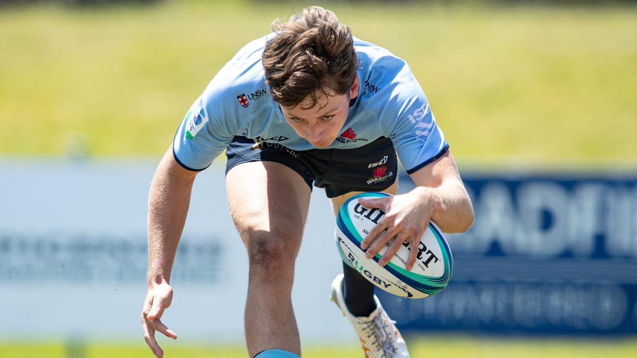 Tom Hartman scoring in the Super Rugby U16s in 2023. Picture: Julian Andrews