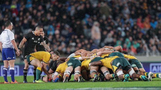 Nic White places the ball into the scrum during the Bledisloe Cup match at Eden Park. Picture: AAP