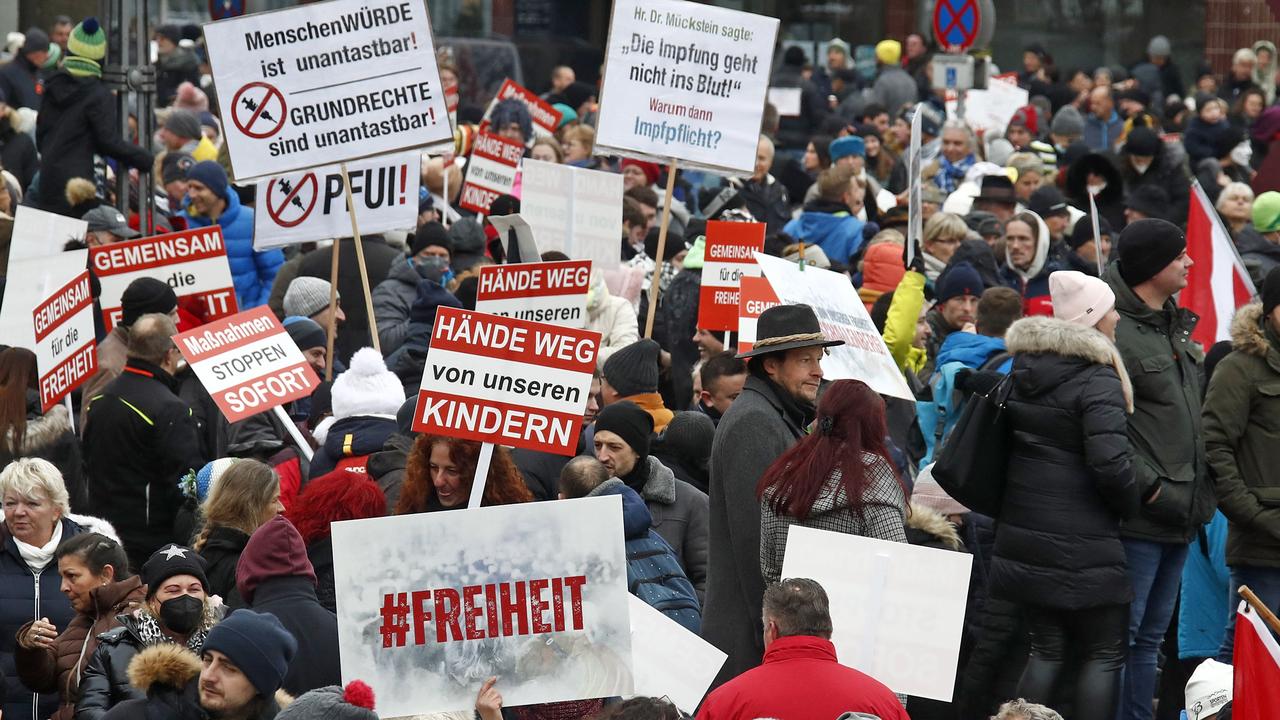 Austria’s radical vaccine mandate sparked a wave of bitter protests. Picture: Gert Eggenberger/APA/AFP