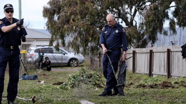 Police investigating the murder of Shane Barker started a new search for evidence at Campbell Town. Picture: LUKE BOWDEN