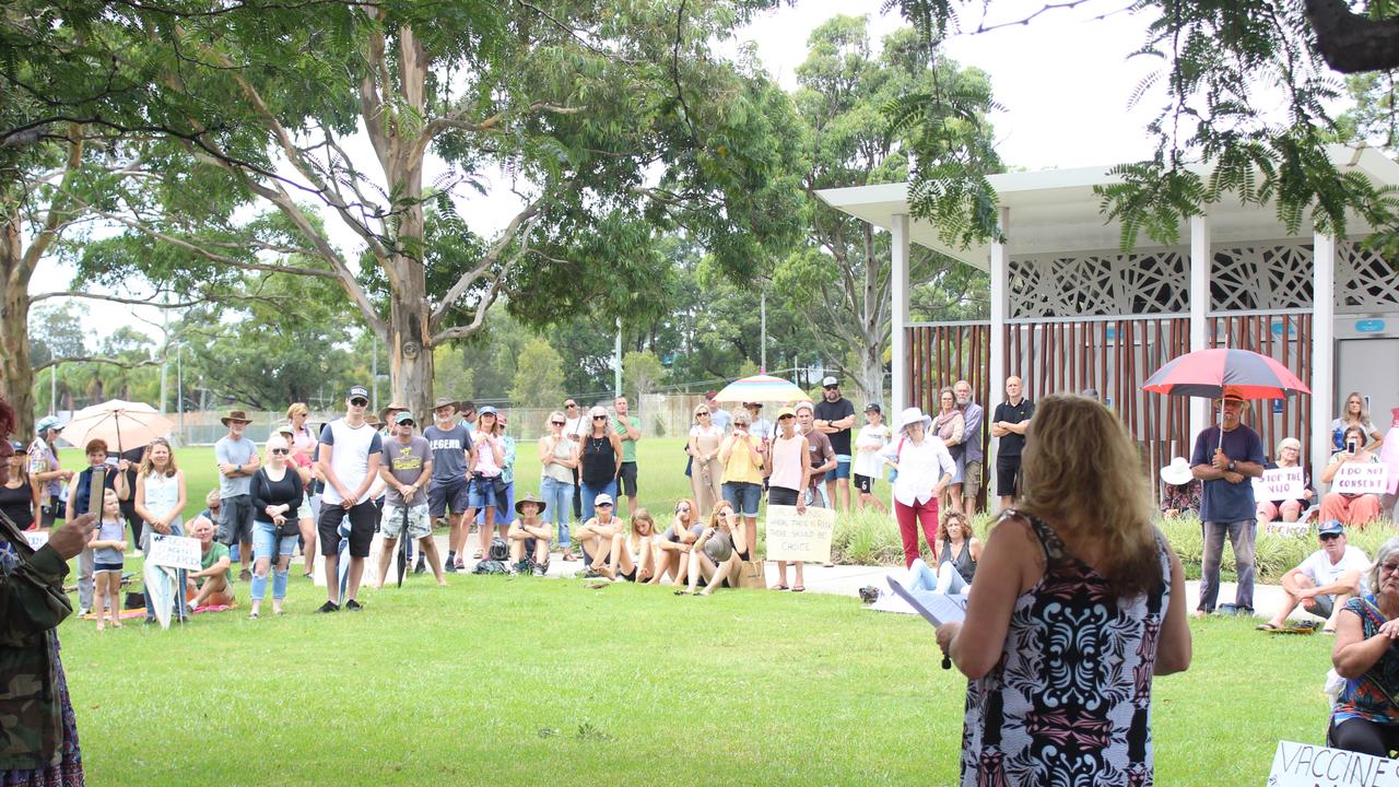 More than 150 people turned out for the Millions March Against Mandatory COVID-19 Vaccines in Coffs Harbour on Saturday February 20. Photo: Tim Jarrett