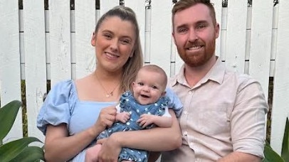 Gold Coast Division Seven candidate Joe Wilkinson, with his wife Annika, their baby daughter Maisy.