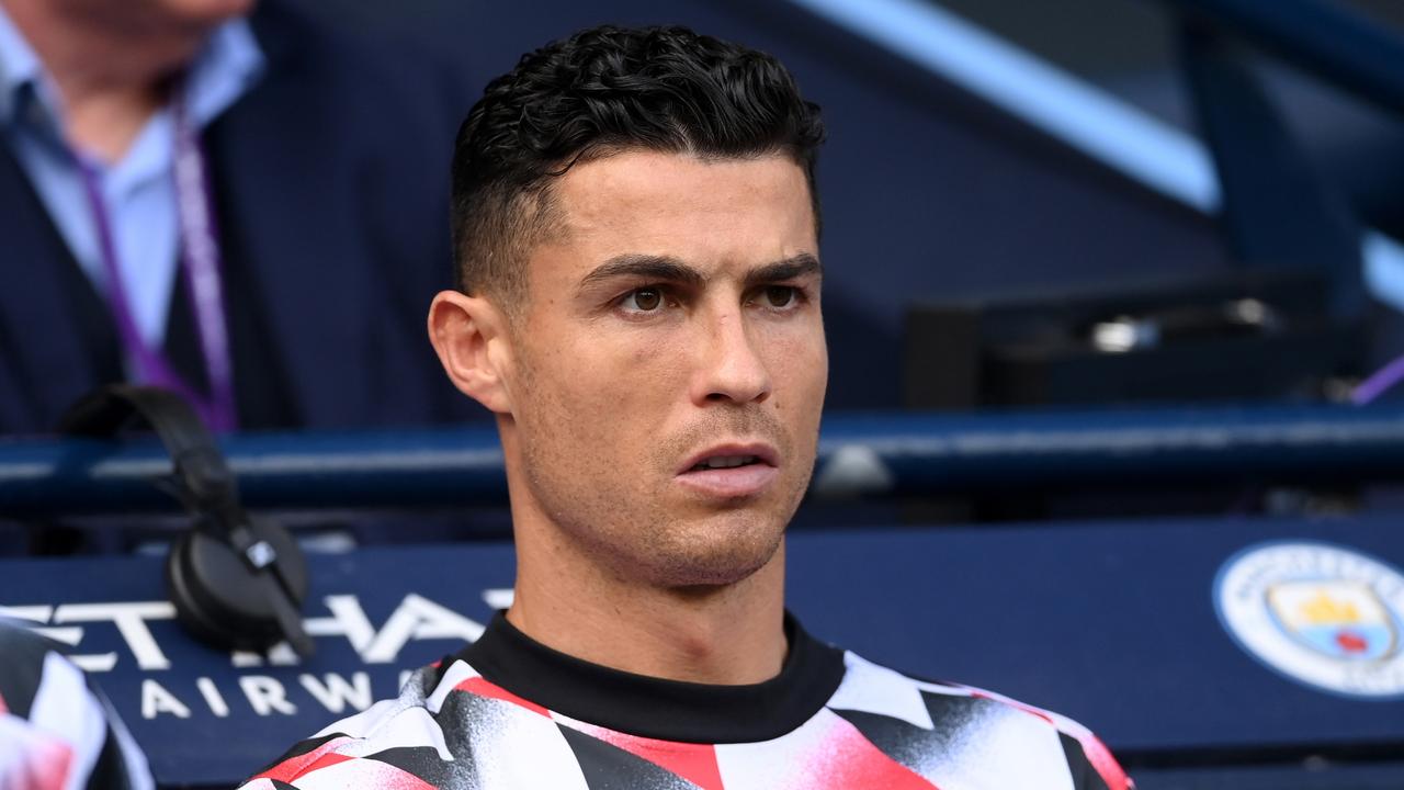 MANCHESTER, ENGLAND - OCTOBER 02: Cristiano Ronaldo of Manchester United looks on during the Premier League match between Manchester City and Manchester United at Etihad Stadium on October 02, 2022 in Manchester, England. (Photo by Laurence Griffiths/Getty Images)