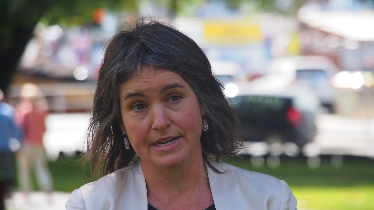 Director of the Australia Institute Tasmania Eloise Carr speaks to the media on Parliament Lawns in Hobart on Thursday, March 10, 2022.