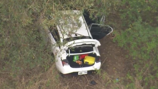 Police arrested one man after deploying tyre spikes on the Hyundai. Picture: 9 News