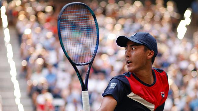 Rinky Hijikata hits a return to USA's Frances Tiafoe during his remarkable 2023 US Open run, which put him on the map as a singles player. Picture: Kena Betancur / AFP.