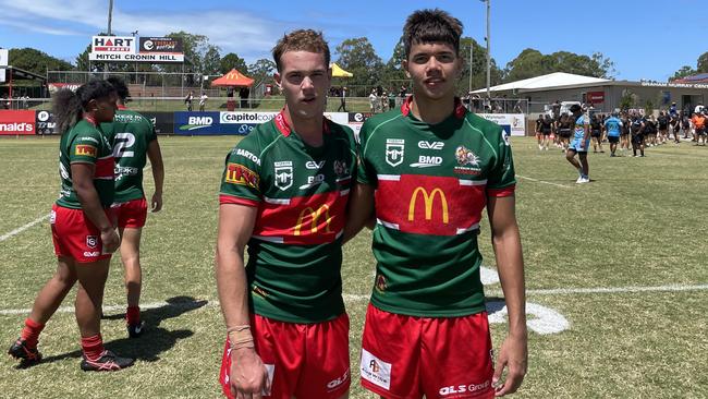 Jeremy Trappett and Sylas Simon after the Meninga Cup win.