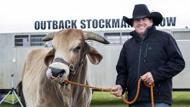 Lachie Cossor with Barney the Brahman ahead of the Royal Hobart Show. Picture: Chris Kidd