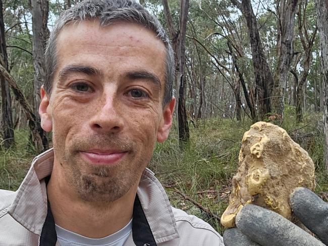 Luke Phillips, an amateur gold hunter, found a 850g nugget last August. He is one of thousands seeking their fortune and glory. Picture: The Times