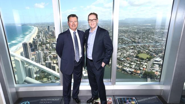 IncentiaPay CEO Iain Dunstan pictured with Alipay’s George Lawson. Mr Dunstan has embarked on a massive overhaul of the company, which was formerly known as BPS Technology. Picture Glenn Hampson