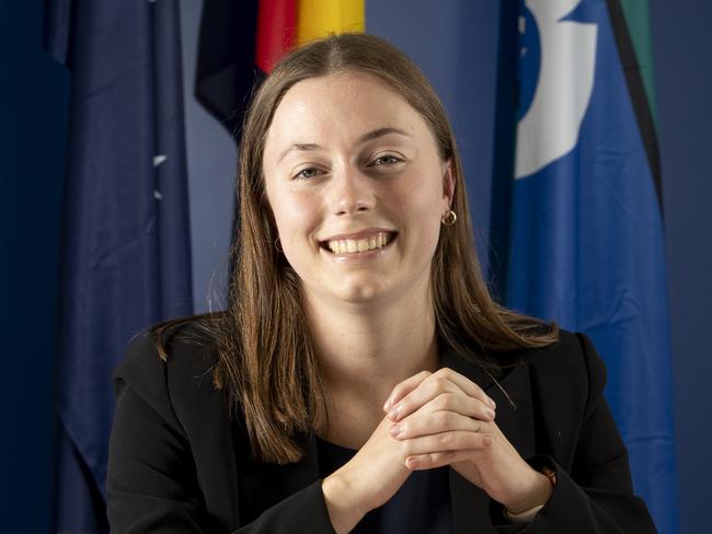 21-year-old Charlotte Walker announced as winner of last senate seat in SA after weeks of counting after the Federal Election. She celebrated her 21st birthday on election day. 26th May 2025 Picture: Brett Hartwig.