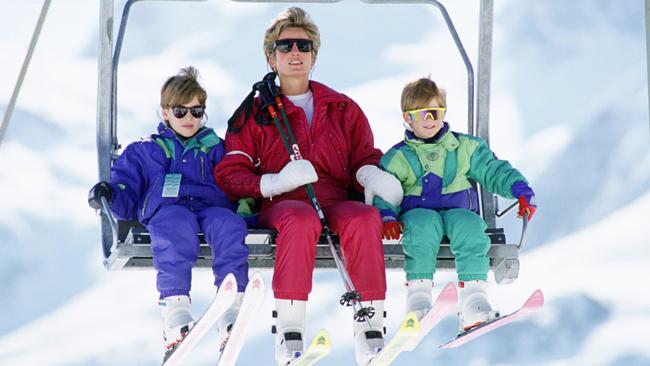 The Princess Of Wales with Princes William and Harry on holiday in Austria. Picture: Tim Graham Photo Library/Getty