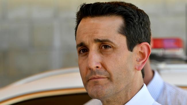 Premier David Crisafulli at the Townsville Police Station. Picture: Evan Morgan