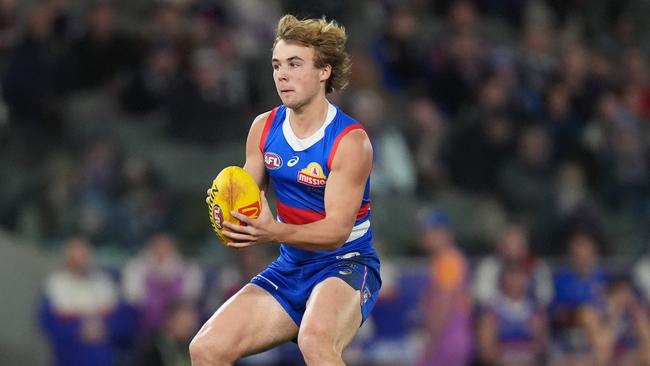 No.6 pick Ryley Sanders will return to the VFL for at least a week after being squeezed out of the Bulldogs side following their dominant win over Sydney. Picture: Daniel Pockett / Getty Images