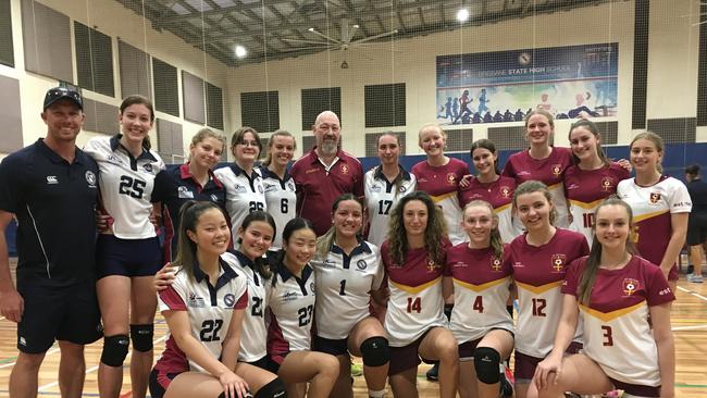 The St Peters and BSHS open volleyball players after a thriller.