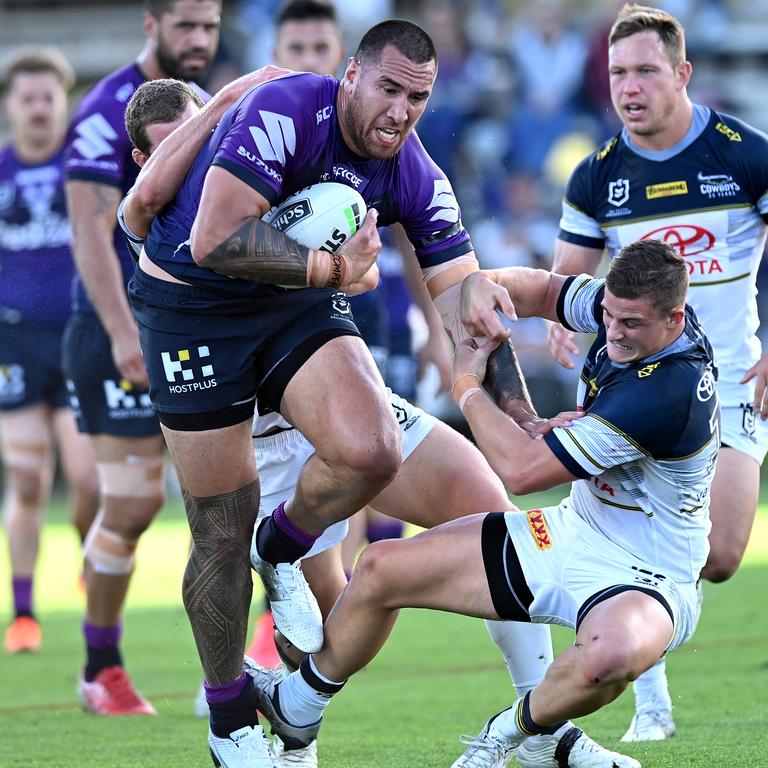 Nelson Asofa-Solomona racks up plenty of points in tackle busts every game. Picture: Bradley Kanaris/Getty Images