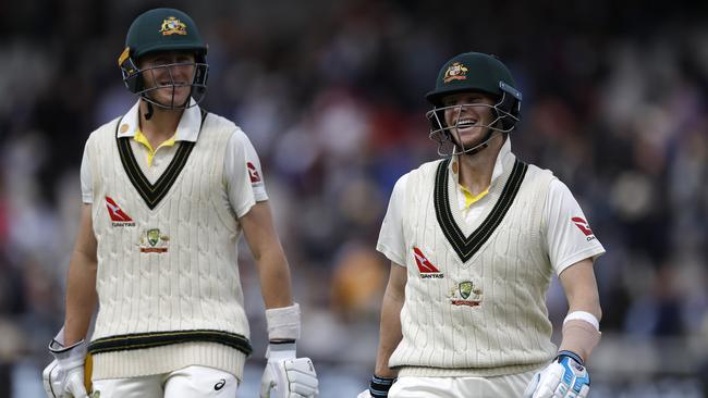 Marnus Labuschagne and Steve Smith are all smiles at lunch. Picture: Getty Images