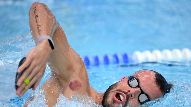 Kyle Chalmers in training on the Gold Coast ahead of his Tokyo departure.