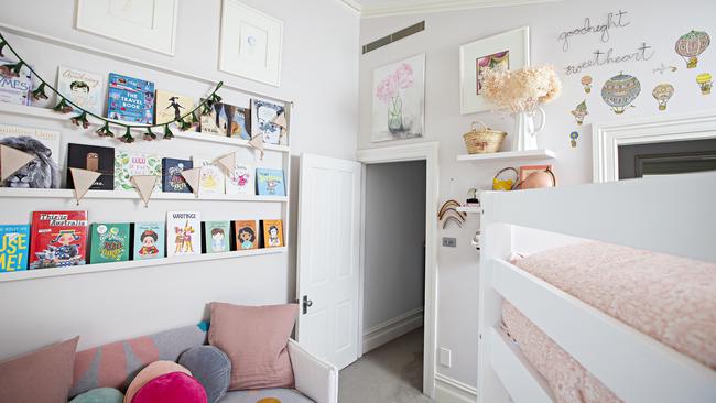 Abay has taken particular delight in creating an enchanting bedroom for the couple’s daughters, Arabella, 7, and Lottie, 6. Picture: Adam Yip