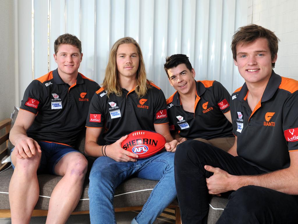 Jacob Hopper, Harry Himmelberg, Matt Kennedy and Matt Flynn at their Breakfast Point apartment after joining GWS.