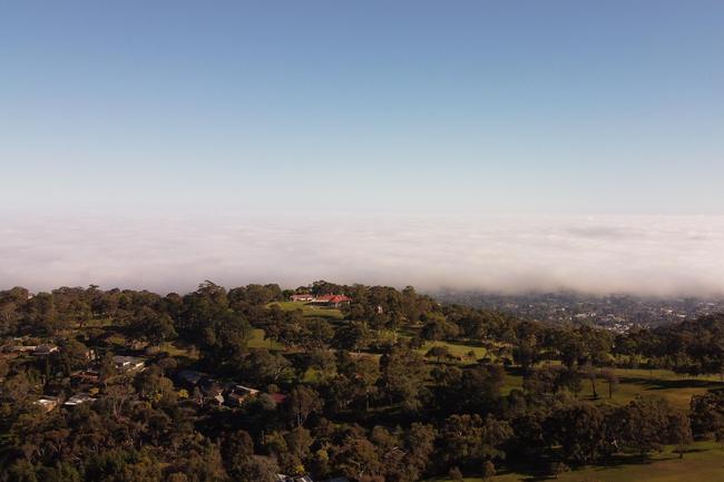 Drone view from above the Mt Osmond golf course around 10:30am on July 14. Picture: Peter Gleeson