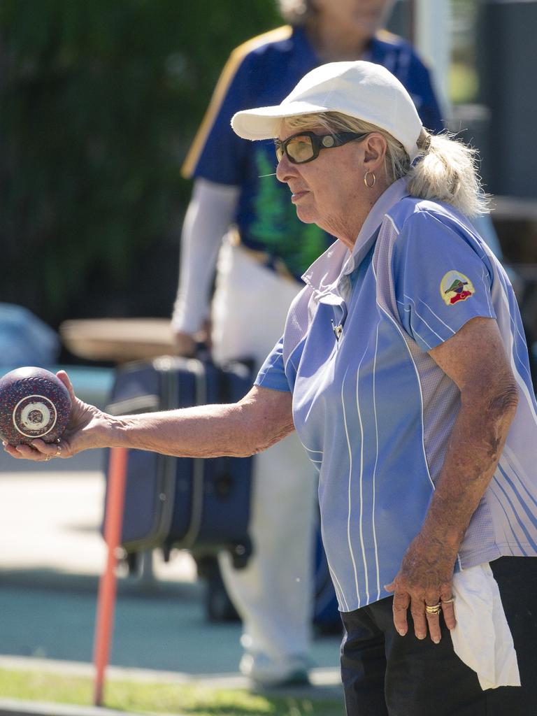 Lyn Walden in the ladies pairs lawn bowls will be played from 2pm at Broadbeach Bowls Club. Picture: Glenn Campbell