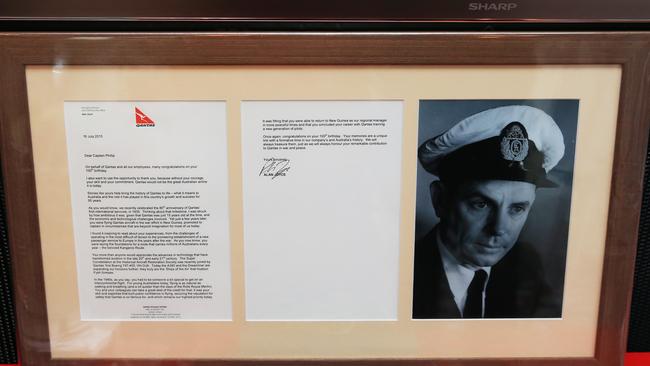 Thank you... A framed letter written to Phillip from Qantas CEO Alan Joyce