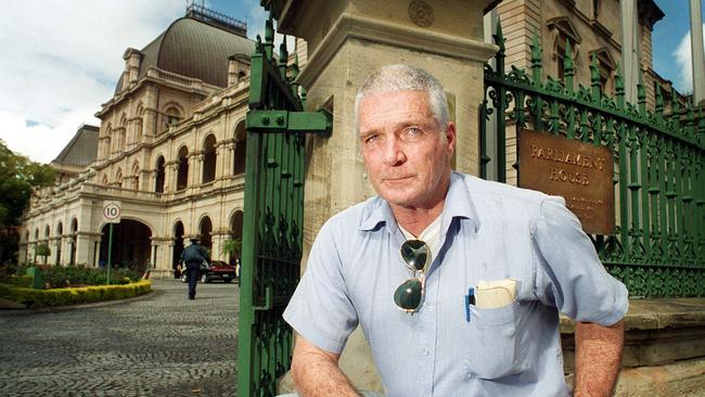 Neerkol Orphanage victim Allan Allaway protesting outside Parliament House in 1999. Pic: Steve Pohlner.